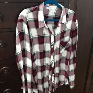 Plaid Button Down Shirt in Red and White